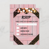 ピンク色のピンクの木の紫のグリッター明るい電球ライト 出欠カード (正面/裏面)