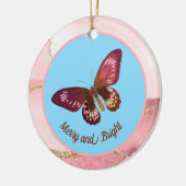 ピンク色のピーチバタフライメリーオンブルースカイ セラミックオーナメント (左)