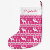 ピンク色のフェアアイルクリスマスセーター模様 スモールクリスマスストッキング (裏面)