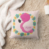 ピンク色のフラミンゴの水玉模様背景 クッション (ブランケット)