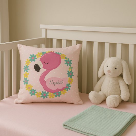 ピンク色のフラミンゴの水玉模様背景 クッション