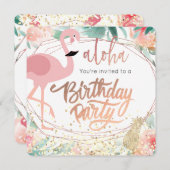 ピンク色のフラミンゴの熱帯性 招待状 (正面/裏面)