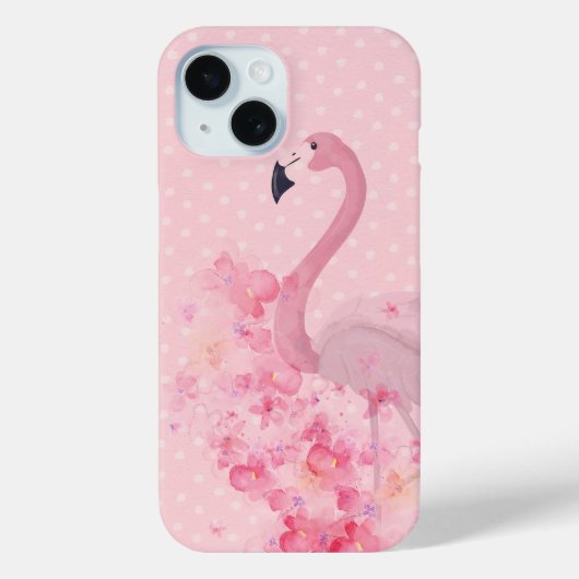 ピンク色のフラミンゴフローラとドット Case-Mate iPhoneケース (裏面)
