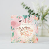 ピンク色のフラミンゴ鳥の熱帯の誕生日パーティー 招待状 (スタンド正面)