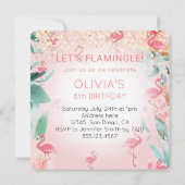 ピンク色のフラミンゴ鳥の熱帯の誕生日パーティー 招待状 (裏面)