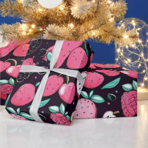 ピンク色のフルーツ黒の装飾