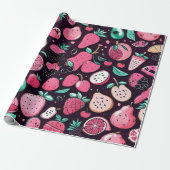 ピンク色のフルーツ黒の装飾 ラッピングペーパー (アンロールド)