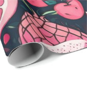 ピンク色のフルーツ黒の装飾 ラッピングペーパー (ロールコーナー)