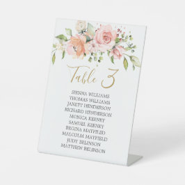 ピンク色のフローラの葉の座席表番号 台座サイン