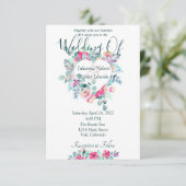 ピンク色のフローラハート結婚式招待状 招待状 (スタンド正面)