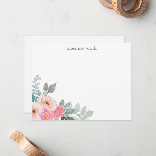 ピンク色のフローラパーソナライズされた具 ノートカード (正面/裏面インサイチュ)