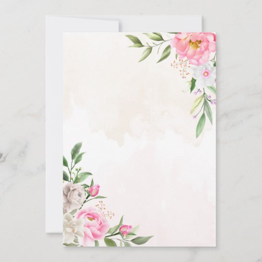 ピンク色のフローラ幾何学的金ゴールド 招待状 (裏面)