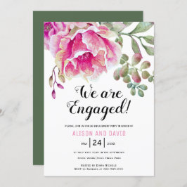 ピンク色のフローラ結婚婚約パーティ 招待状