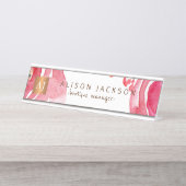 ピンク色のフローラ金ゴールドモノグラムの銅 デスクネームプレート (正面)