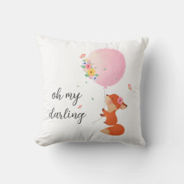 ピンク色のフローラ風船の可愛い小さなキツネ クッション