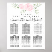 ピンク色のフローラ6テーブル座席表 ポスター (正面)