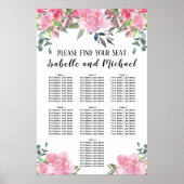 ピンク色のフローラ7テーブル座席表 ポスター (正面)