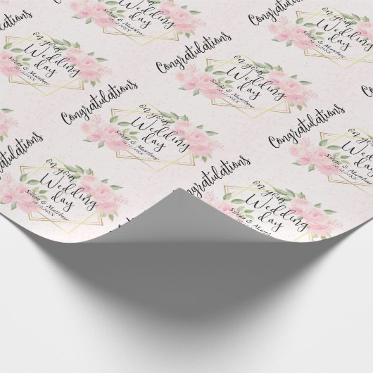 ピンク色のフローラ – パーソナライ結婚ズ ラッピングペーパー (角)