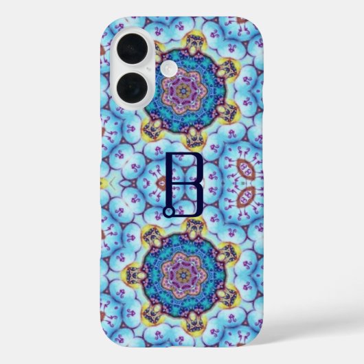 ピンク色のブルーフラクタルサークルモノグラム Case-Mate iPhoneケース (裏面)