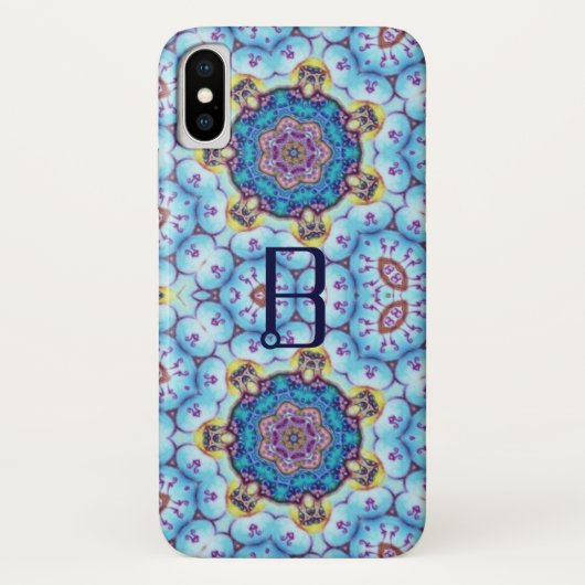 ピンク色のブルーフラクタルサークルモノグラム Case-Mate iPhoneケース (裏面)