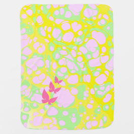 ピンク色のブロブと蝶 ベビー ブランケット