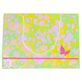 ピンク色のブロブと蝶 ラージペーパーバッグ