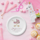ピンク色のベビーカー女の子ベビーシャワー ペーパープレート (パーティー)
