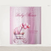 ピンク色のベビーカー背景 タペストリー (正面)