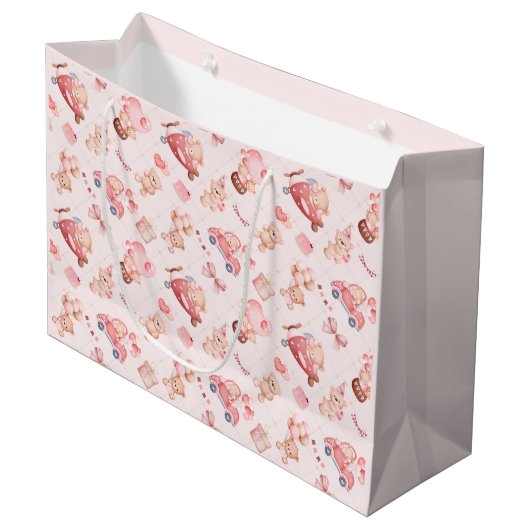 ピンク色のベビーガールの抱き枕 ラージペーパーバッグ (正面アングル)