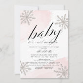 ピンク色のベビーシャワーの外は寒い 招待状 (正面)