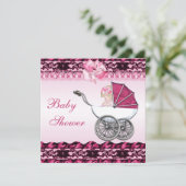 ピンク色のベビーシャワーを着たかわいい女の子 招待状 (スタンド正面)