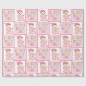 ピンク色のベビーシャワーパステルの甘いベビーガール ラッピングペーパー (フラット)