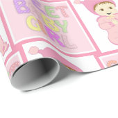 ピンク色のベビーシャワーパステルの甘いベビーガール ラッピングペーパー (ロールコーナー)