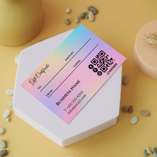 ピンク色のホログラフィック虹彩証明書ギフトカード