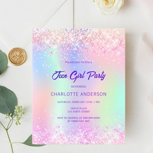 ピンク色のホログラフィ10代のーの女の子の誕生日