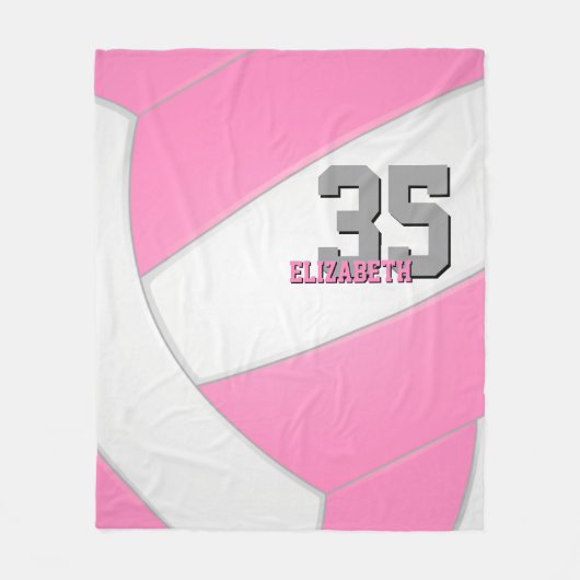 ピンク色のホワイトグレーガーリーバレーボールパーソナライズされた フリースブランケット (正面)
