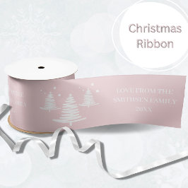 ピンク色のホワイトミニマリストのクリスマスツリー サテンリボン