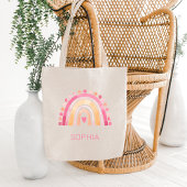ピンク色のボホウォーターパーソナライズされた色レインボー トートバッグ