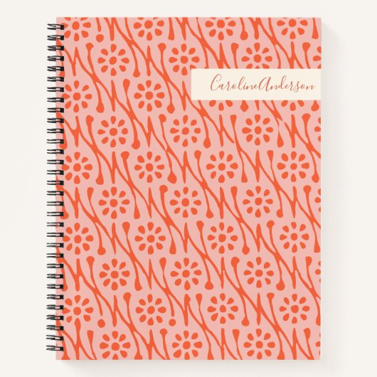 ピンク色のボホ植物花パーソナライズされた ノートブック (正面)