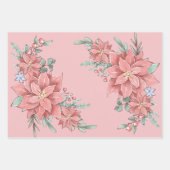 ピンク色のポインセティアス・クリスマスの花 ラッピングペーパーシート (正面2)