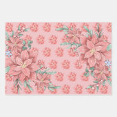 ピンク色のポインセティアス・クリスマスの花 ラッピングペーパーシート (正面)