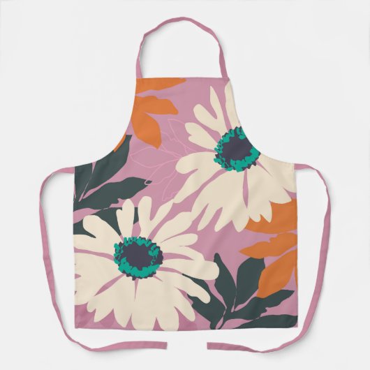 ピンク色のポップ・アートのデイジー芸術的フローラ エプロン (正面)