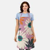 ピンク色のポップ・アートのデイジー芸術的フローラ エプロン (着用した状態)