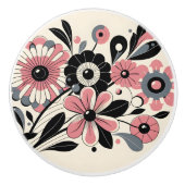 ピンク色のポップ・アートのフローラ セラミックノブ (正面)