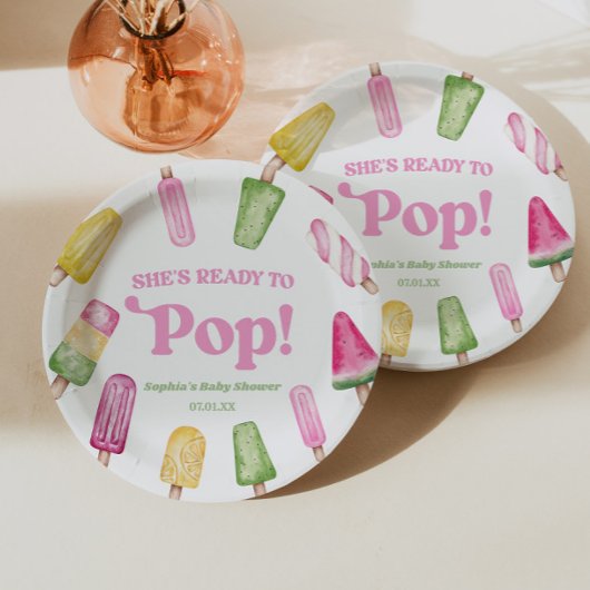 ピンク色のポプシクルポップ・アートのの赤ちゃんシャワー ペーパープレート