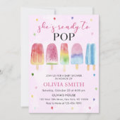ピンク色のポプシクルポップ・アートのの赤ちゃんシャワー 招待状 (正面)