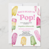 ピンク色のポプシクルポップ・アートのの赤ちゃんシャワー 招待状 (正面)