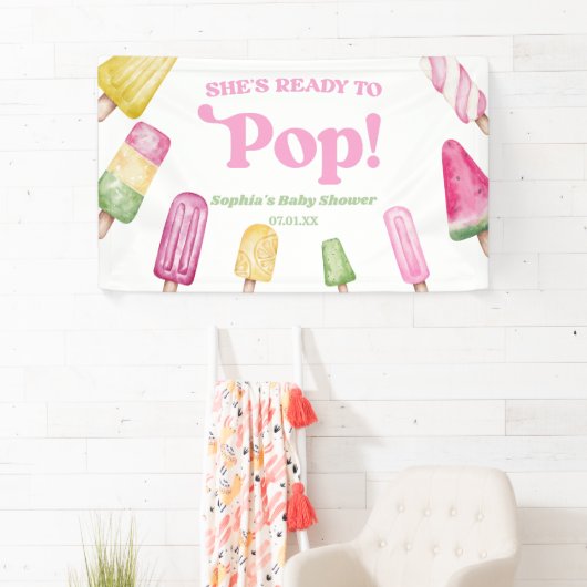 ピンク色のポプシクルポップ・アートのの赤ちゃんシャワー 横断幕 (インサイチュ)