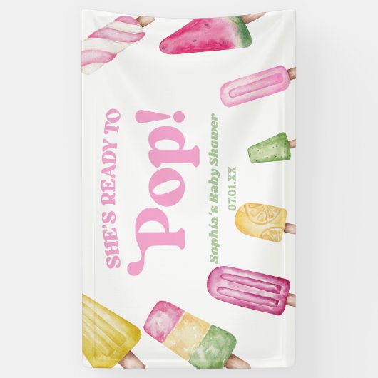 ピンク色のポプシクルポップ・アートのの赤ちゃんシャワー 横断幕 (縦)