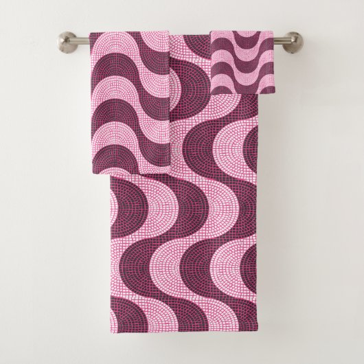 ピンク色のポルトガルの石畳モダンの波 バスタオルセット (インサイチュ)